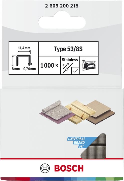 Produktbild Bosch Professional Zubehör Feindrahtklammer Typ 53, 11,4 x 0,74 x 8 mm, 1000er-Pack, rostfrei