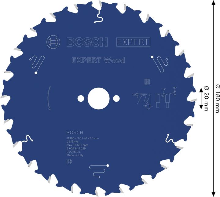 Produktbild Bosch Professional Zubehör Kreissägeblatt Expert for Wood, 180 x 20 x 2,6 mm, 24
