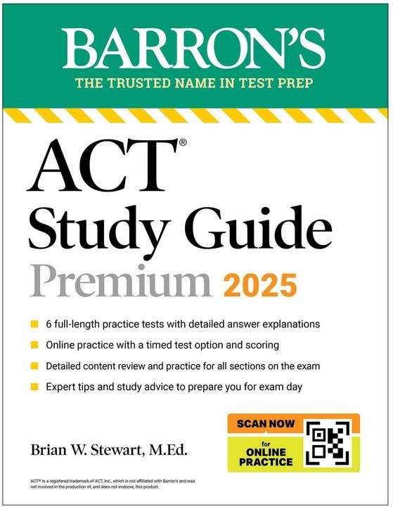 Immagine prodotto ACT Study Guide Premium, 2025: 6 Practice Tests + Comprehensive Review + Online Practice (Inglese, Brian Stewart, Serie didattica Barrons, 2025)