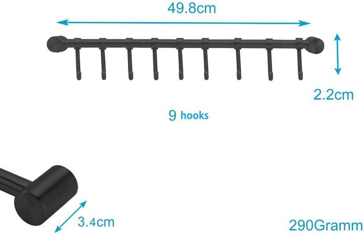 Image du produit Intirilife Barre de suspension en acier inoxydable avec 9 crochets