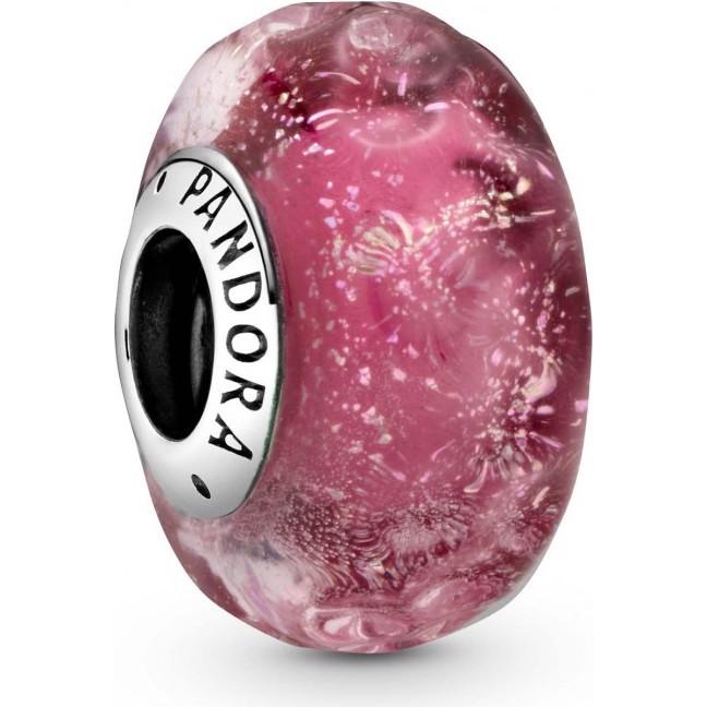 Pandora, Ciondolo collana, Charms/Beads ondulati di fantasia rosa, (Vetro, Argento 925)