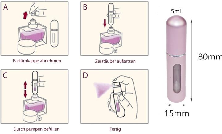 Produktbild Taschenzerstäuber, matt pink, für 5 ml, mit Füllautomatik und Sichtfenster