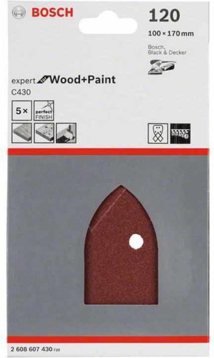Immagine prodotto Bosch Professional Zubehör Foglio di levigatura Expert for Wood. Confezione da 5. 4 fori. (120)