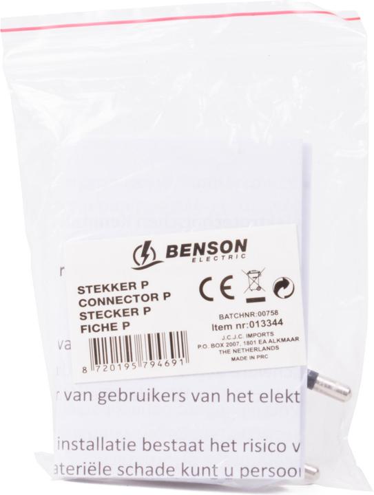 Produktbild Benson Electric Stecker P mit Ring weiss