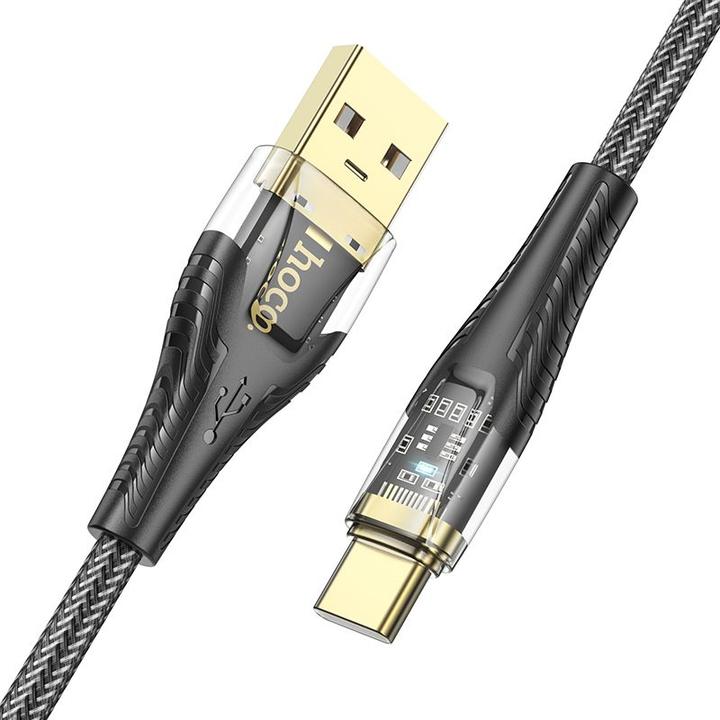 Actual product image Hoco Cable Cable USB A to USB C 2,4A 1,2 m U121 black transparent (1.20 m, USB 2.0, 60 W)