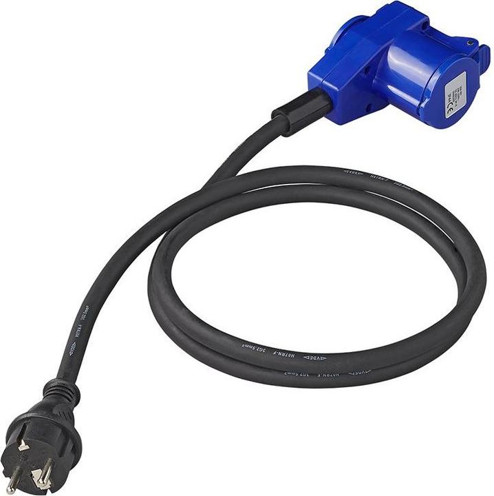 Actual product image ProPlus Adapter cable 150cm 3x2.5mm² from Schuko plug to CEE angle coupling + Schuko socket outlet (1.50 m)