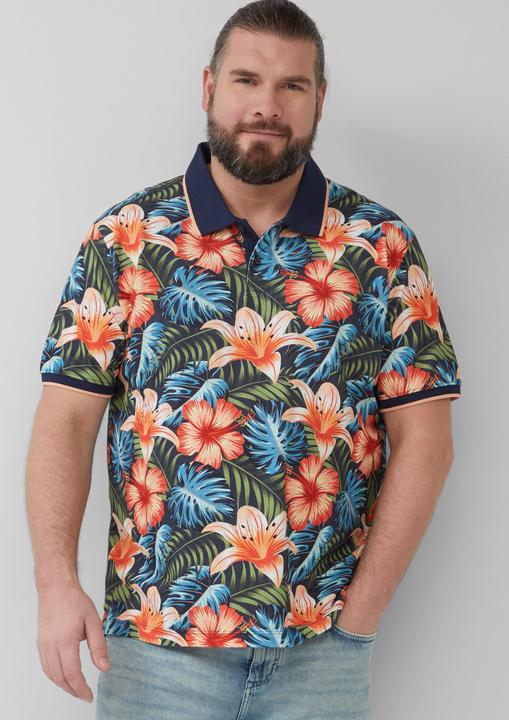 Produktbild S.Oliver Polo-Shirt Poloshirt aus Baumwolle mit All-over-Print (XXL)