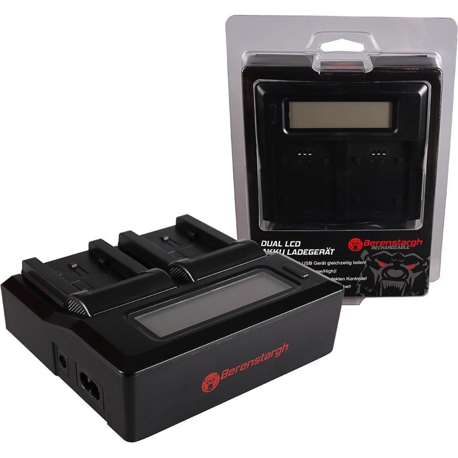 Berenstargh Dual LCD USB Ladegerät f. Panasonic VW-VBK180 H H100 H101 H95 VW-VBK180 HC HCV700 HC-V70 (1 pz., Caricabatterie senza batteria), Caricabat