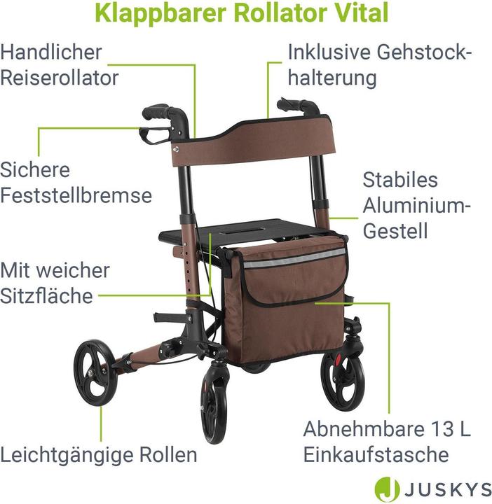 Produktbild Juskys Klappbarer Rollator Vital mit Sitzfläche & Einkaufstasche