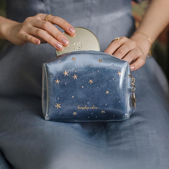 Immagine prodotto Only-Bags.Store Borsa cosmetica in velluto, impermeabile con motivo a stella, astuccio per il trucco in gelatina