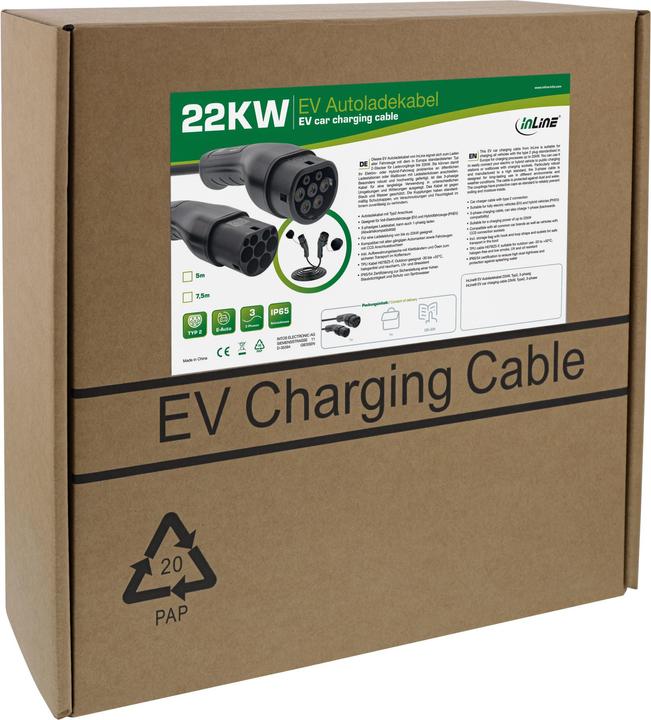 Actual product image InLine EV Autoladekabel 22kW Typ2 (Type 2, 22 kW, 32 A, 7.50 m)