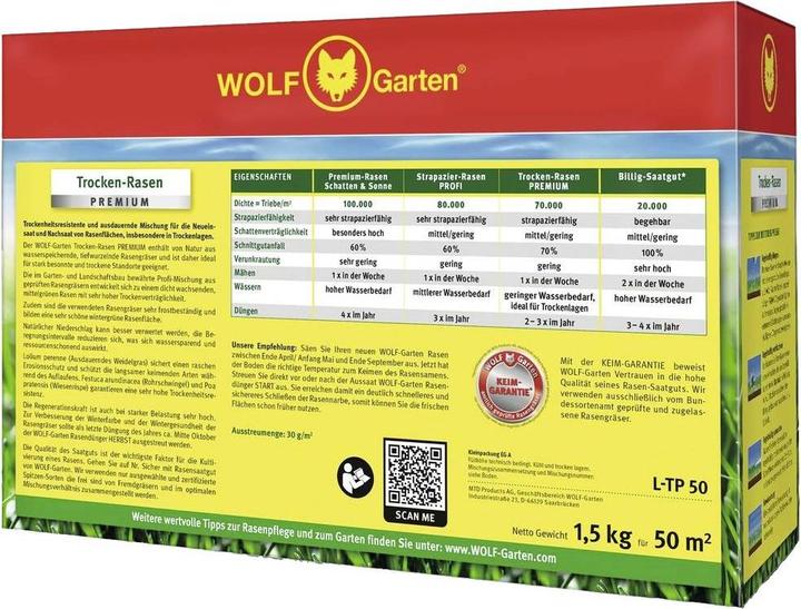 Immagine prodotto Wolf-Garten Installazione di un nuovo tappeto erboso Tappeto erboso secco L-TP 50 (Risemina del prato)