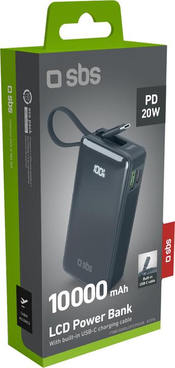 Immagine prodotto SBS TTBB10000LCDTCPD20B (10000 mAh, 20 W, 37 Wh)