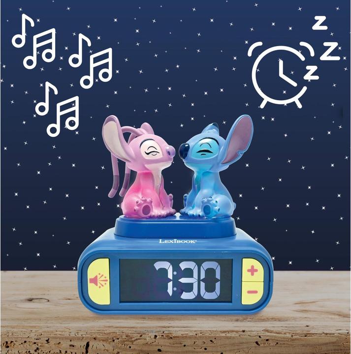 Image du produit Lexibook - Stitch & Angel Night Light Alarm Clock with Sounds - Blue/Pink - Compact Size
