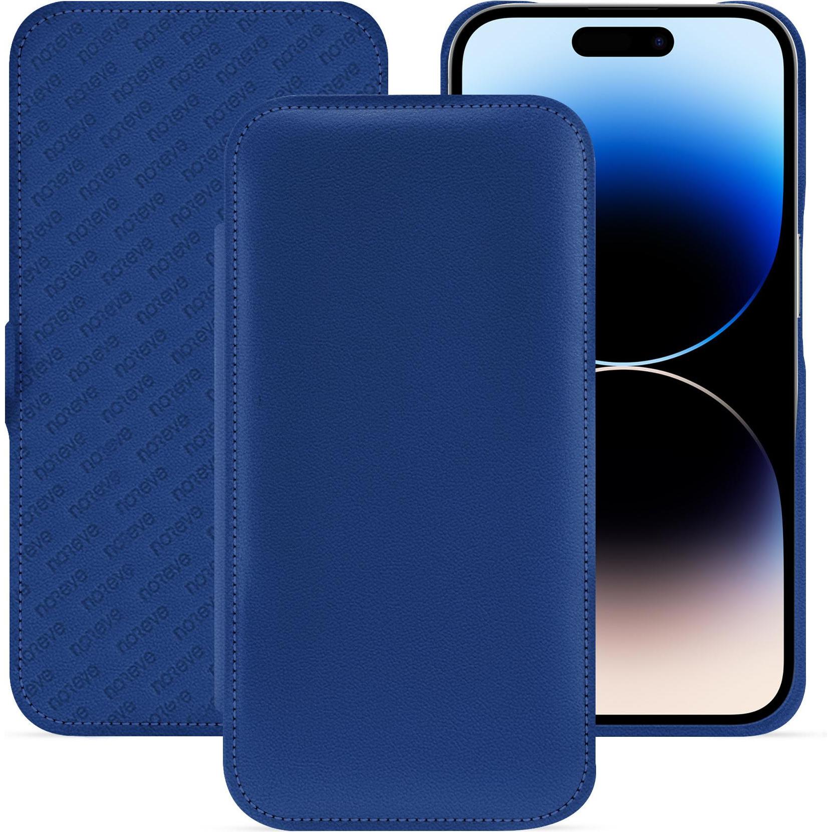 Noreve Lederschutzhülle horizontal (Apple iPhone 15 Pro), Smartphone Hülle, Blau