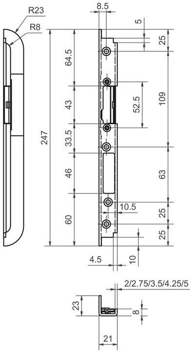 Produktbild Glutz Einfrässchliessblech verstellbar V-1151 Edelstahl (Türschildgarnitur)