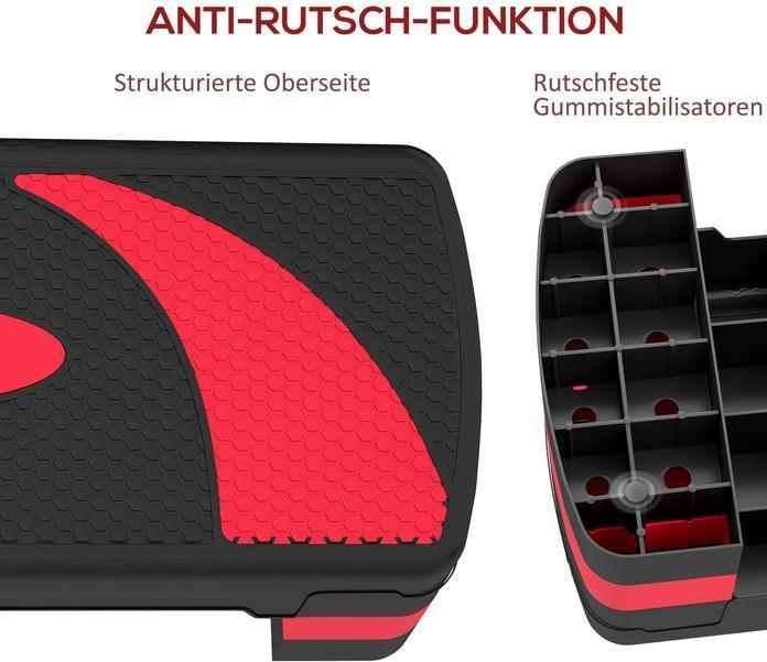 Produktbild Swisshandel24 Steppbrett Aerobic-Stepper höhenverstellbar mit 3 Stufen (10/15/20 cm) Rot