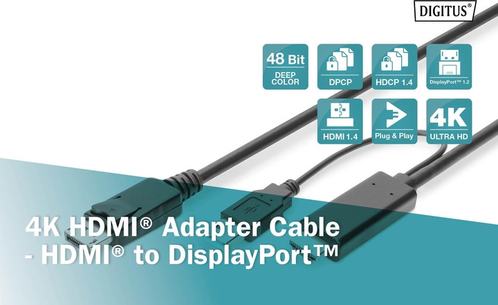 Actual product image Digitus 4K HDMI Adapter Cable - HDMI to DisplayPort (2 m, HDMI)