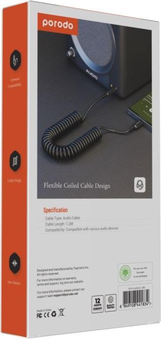Image du produit Porodo Type C vers AUX Coil Cable 1.2M (1.20 m, Câble AUX)