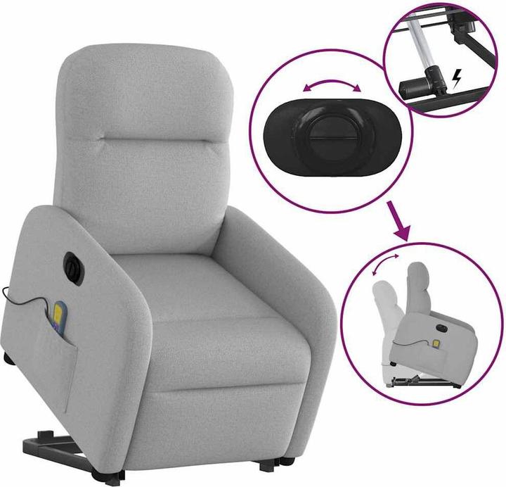 Immagine prodotto vidaXL Poltrona massaggiante con ausilio per la posizione eretta elettrica in tessuto grigio nuvola