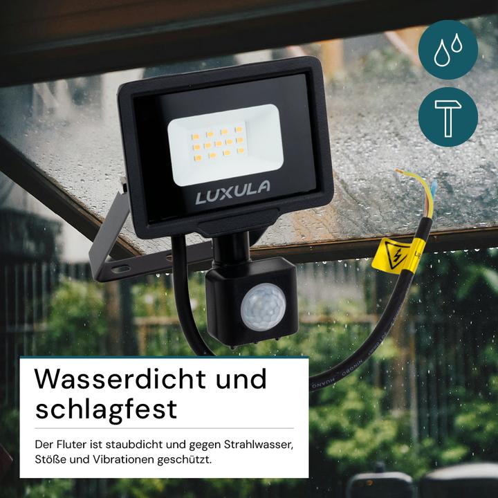 Actual product image Luxula LED floodlight with motion detector, EEK: F, 10W, 1000lm, 4000K, black (1000 lm, E10, IP65)
