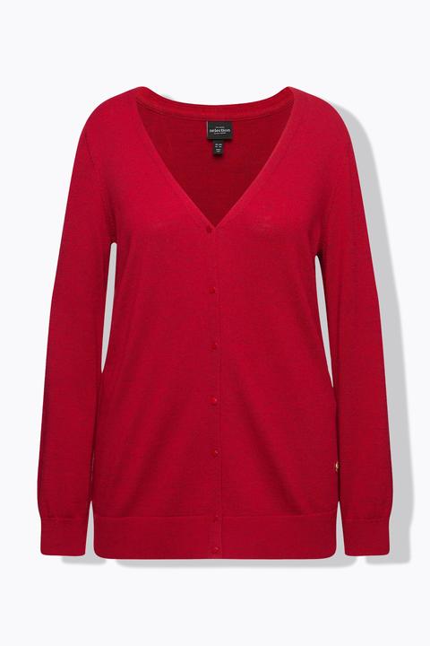 Produktbild Ulla Popken Strickjacke, edle Merinowolle, V-Ausschnitt, Knopfleiste (60)