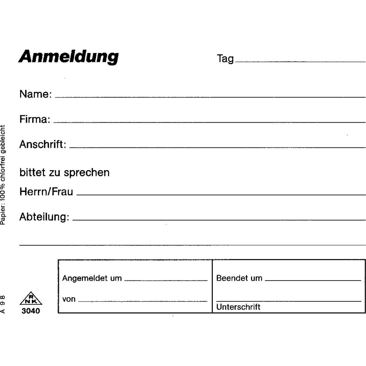 Rnk Besucheranmeldeblock A6 (50 x) (3040)