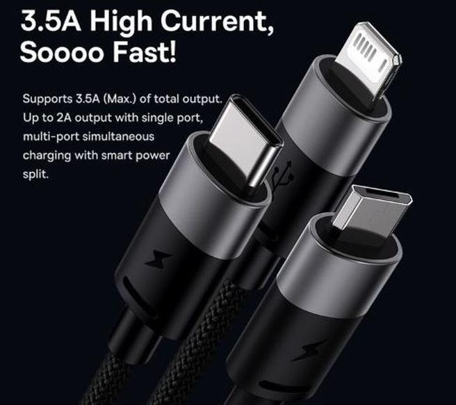Actual product image Baseus 3 in 1 USB Ladekabel (0.60 m, USB 3.0)