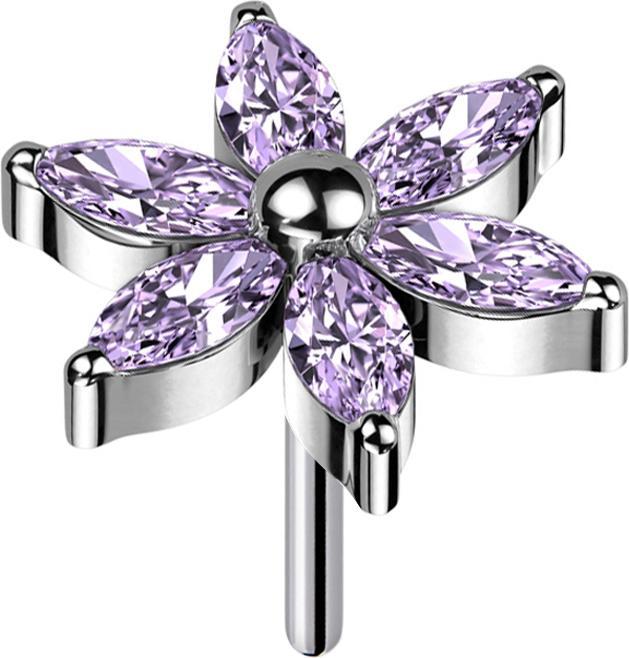 Image du produit Star Piercing Threadless fleur argent cristaux violet (sans laiton, Titane)