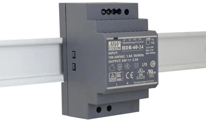 Produktbild MeanWell Hutschienen Netzteil HDR-60-24