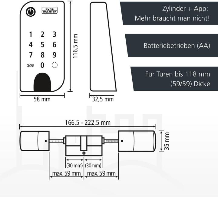 Actual product image Burg Wächter ENTRYhome 5001 PIN wireless door lock (Bluetooth, Smartphone, Electronic numerical code)