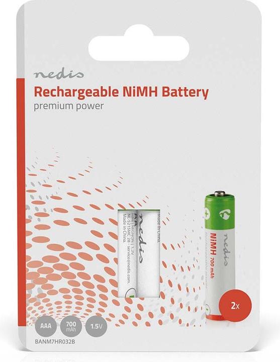 Actual product image Nedis Rechargeable NI-MH battery AAA 1.20 V AAA 700 mAh pre-charged blister 2 pieces, BANM7HR032B (2 pcs., AAA, 700 mAh)