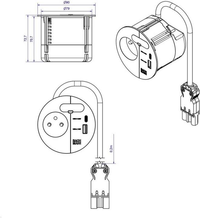 Image du produit Bachmann LOOP IN CHARGE UTE Prise USB A/C Connecteur de montage, blanc (938.304)