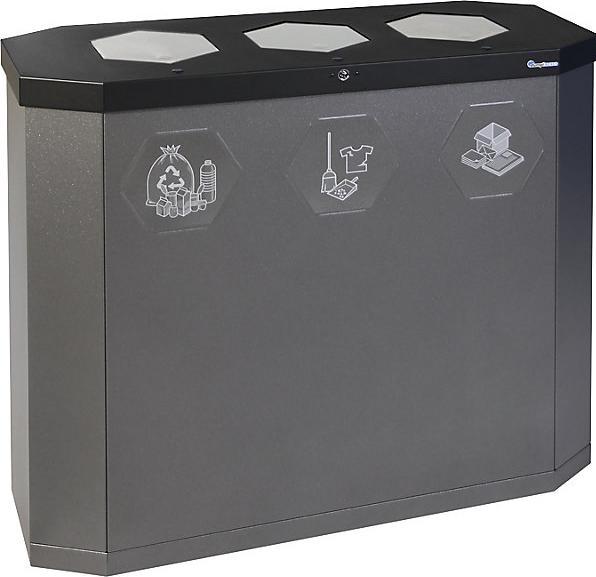 Collecteur de tri SIXCO, triple, orifice de dépôt fermé, noir profond / gris (3 l)