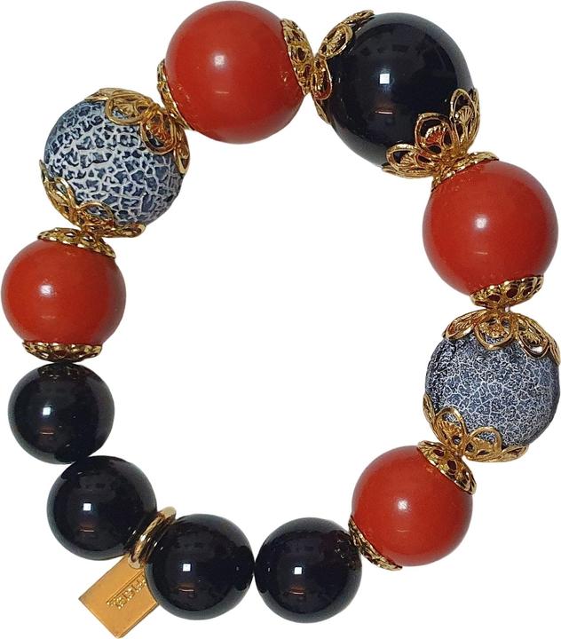 L'Officiel Bracciale elastico con agate nere e rosse