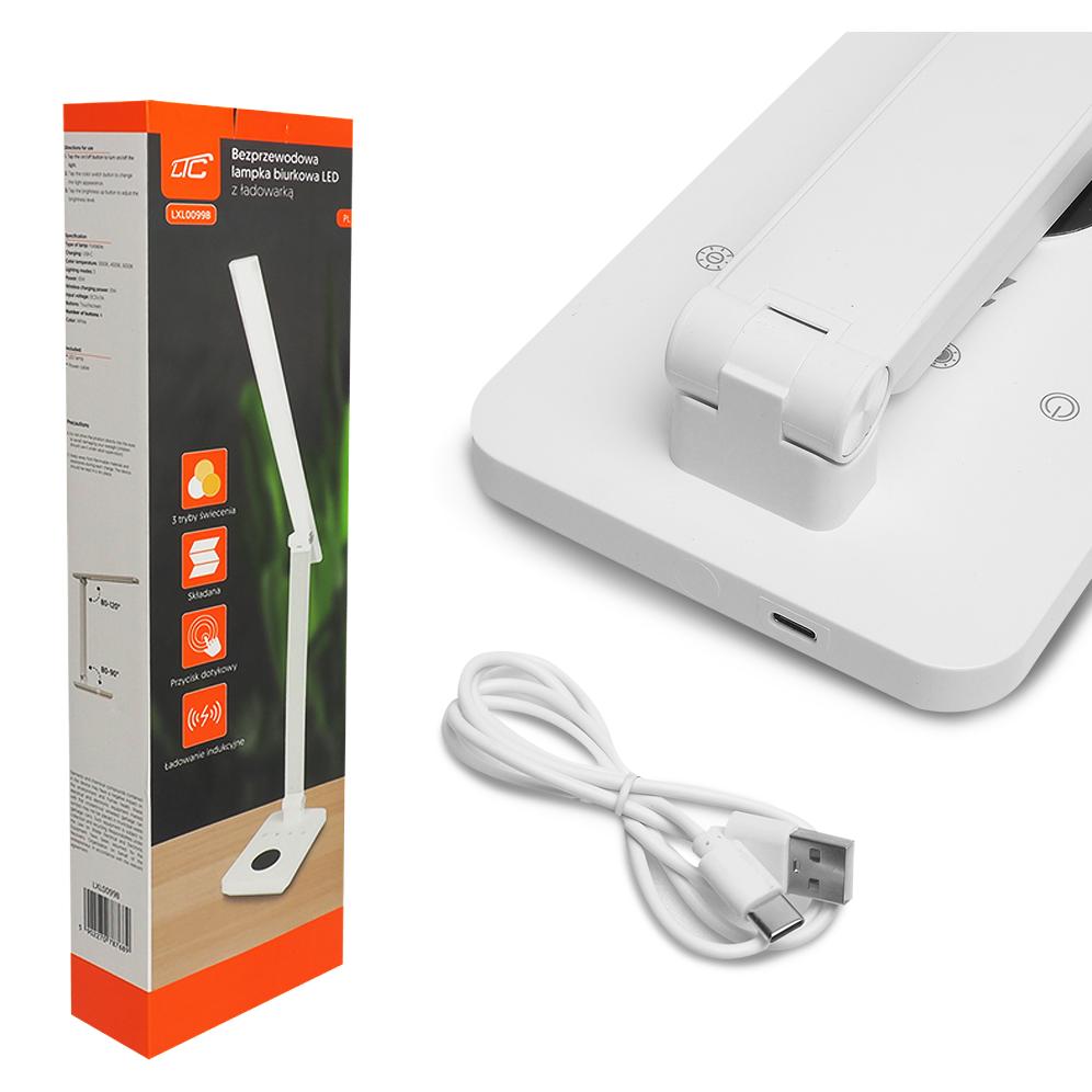 Thumbnail - Lasmex, Tischlampe, LED-Schreibtischlampe 10W, 3000/4500/6000K, Induktionsladung, Touch Control, Dimmer, weiss, LTC