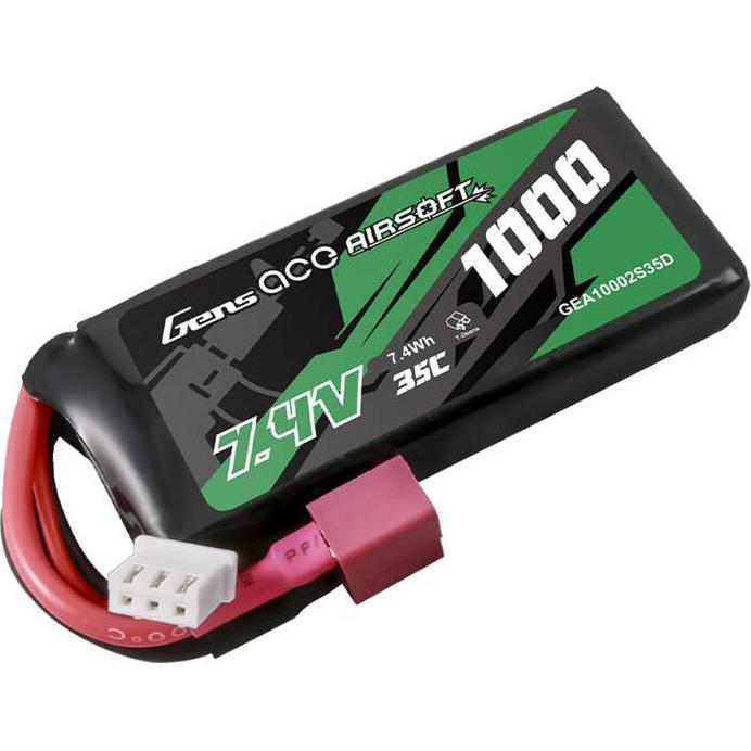 Thumbnail - Gens Ace 35C 1000mAh 2S1P 7.4V Airsoft Gun Lipo Battery with T Plug (7.40 V, 1000 mAh)