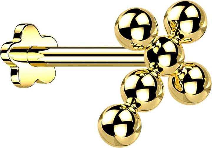 Image du produit Star Piercing Micro Threadless Labret fleur plaqué or croix boules (Titane, sans laiton)
