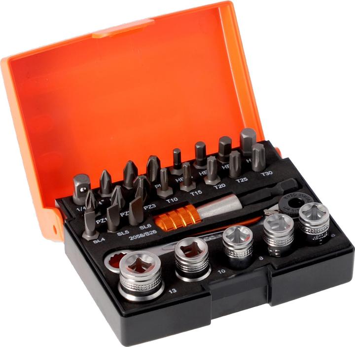 Actual product image Bahco Bit socket spanner set with 1/4" bit ratchet and adapter for slotted/Phillips/Pozidriv/TORX/Sechsk