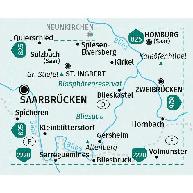 Thumbnail - Wanderkarte 824 Biosphärenreservat Bliesgau & Saarpfalz-Kreis 1:25.000, Landkarte