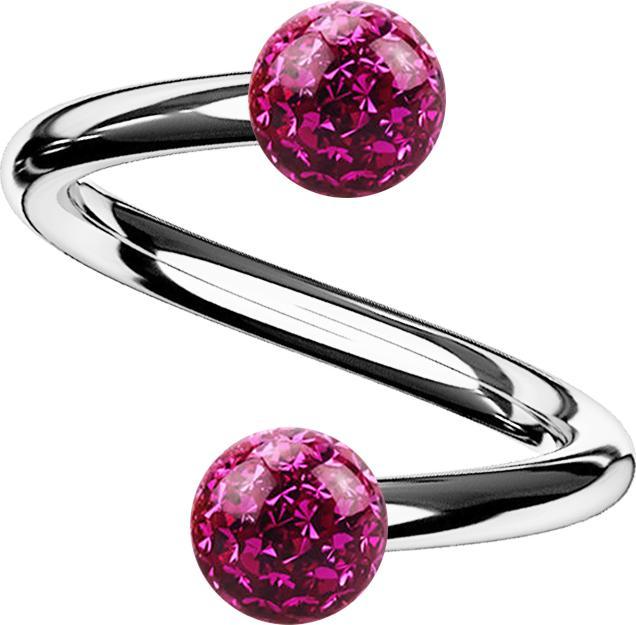 Image du produit Star Piercing Spirale silber mit zwei Kristallkugeln fuchsia Epoxy Schutzschicht (sans laiton, Titane)