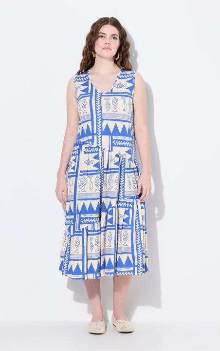 Produktbild Ulla Popken Midikleid, Jersey, Fische, V-Ausschnitt, ärmellos (60)