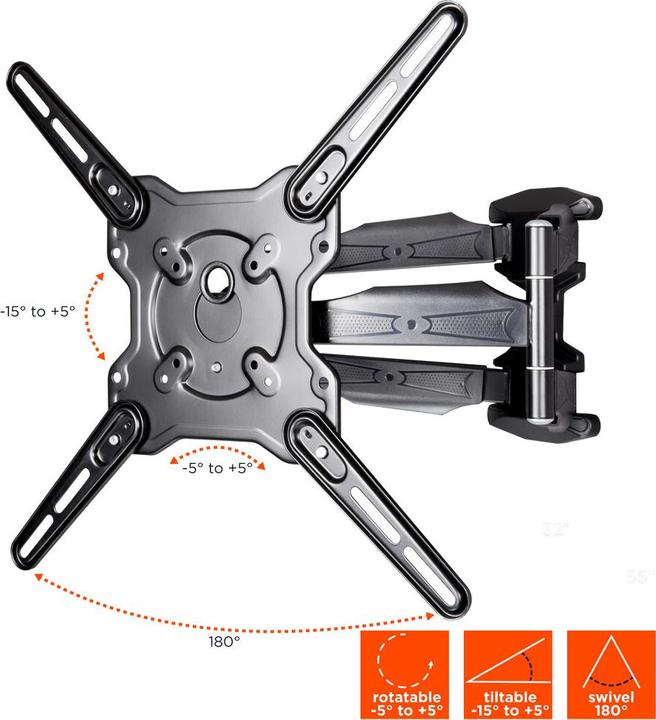 Produktbild Celexon Adjust-RT55470 - Klammer - für LCD TV - Schwarz - Bildschirmgrösse: 81.3-139.7 cm (Wand, 50 kg, 32" - 55")
