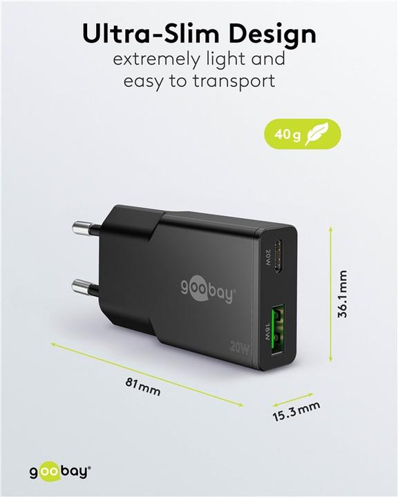 Produktbild Goobay USB-C PD GaN Dual-Schnellladegerät Slim 20 W (20 W, 2 Ports)