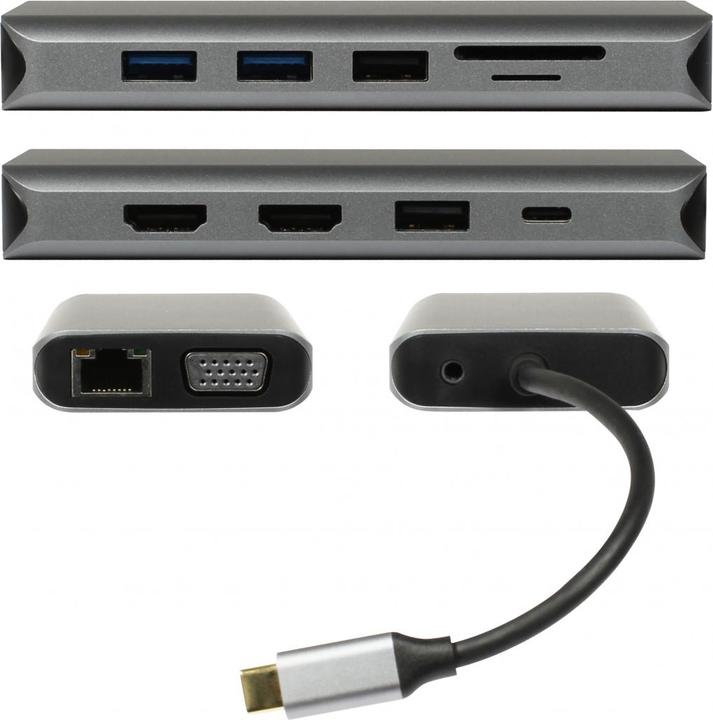 Immagine prodotto Plusonic adattatore docking usb-c/hub 8in1 con hdmi/vga/lan/usb (USB-C, 8 porte)