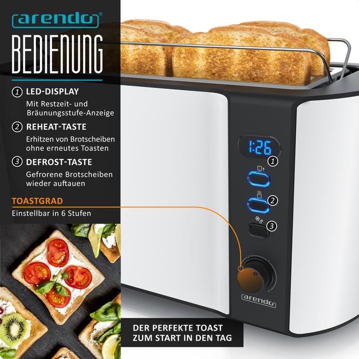 Produktbild Arendo Frühstücksset Edelstahl-Wasserkocher 1,5l Temperaturwahl & 4-Scheiben Langschlitztoaster weiss (1.50 l)