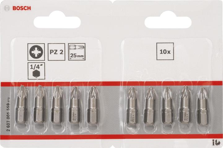 Actual product image Bosch Professional Zubehör Screwdriver bit extra-hard PZ 2, 25 mm, pack of 10, in blister pack (Cross Pozidriv PZ M2)