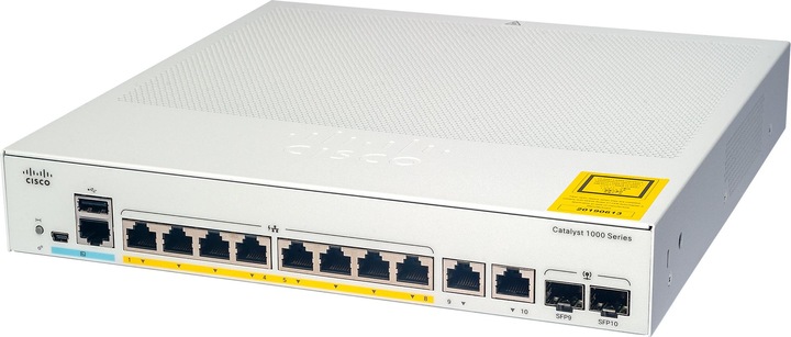 Actual product image Cisco 8 Port Rail PoE+ Switch C1000-8P-E-2G-L (8 Ports)