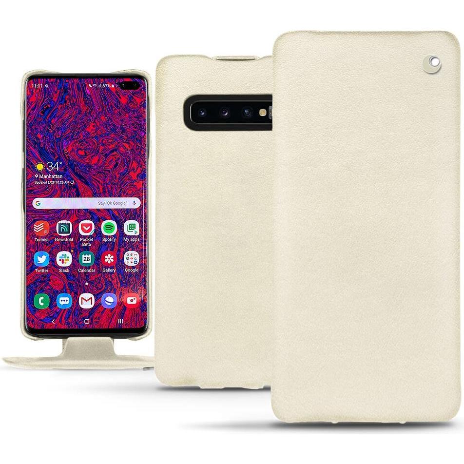 Noreve Lederschutzhülle vertikal (Samsung Galaxy S10+), Smartphone Hülle, Weiss
