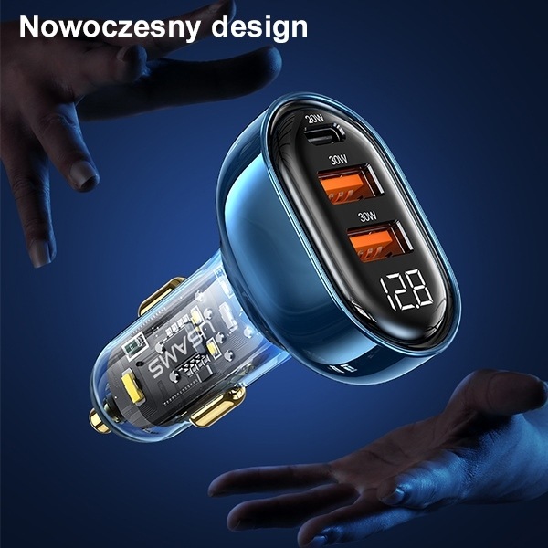 Actual product image Usams Ład. sam. 2xUSB+1xUSB-C 80W Fast Charge niebieski/blue CC159CC02 (US-CC159)